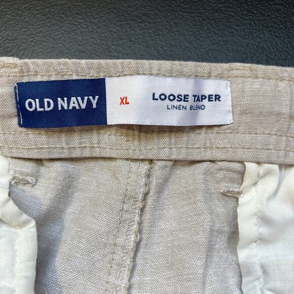 Old Navy Pants Men XL Tan Linen Blend Loose Taper Pleated Lightweight Drawstring - Picture 4 of 10